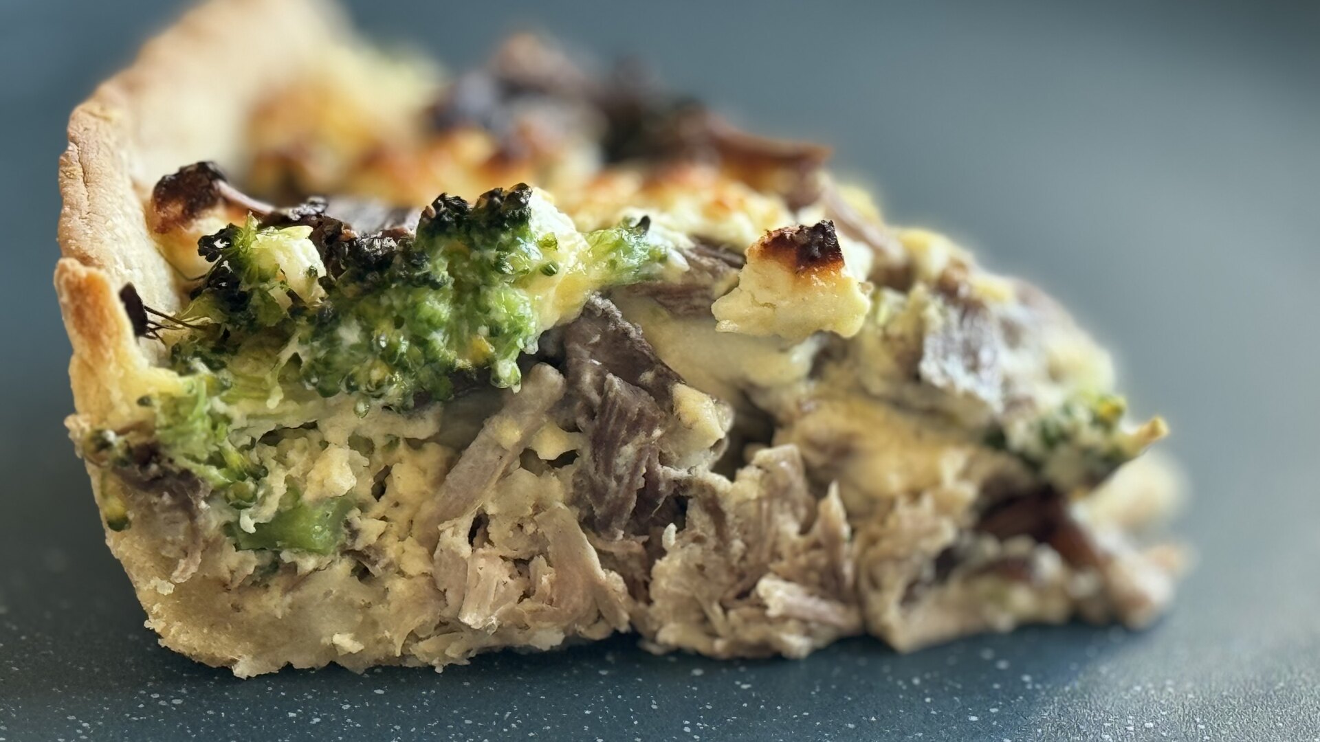 Quiche with Roasted Goose, Broccoli, and Feta