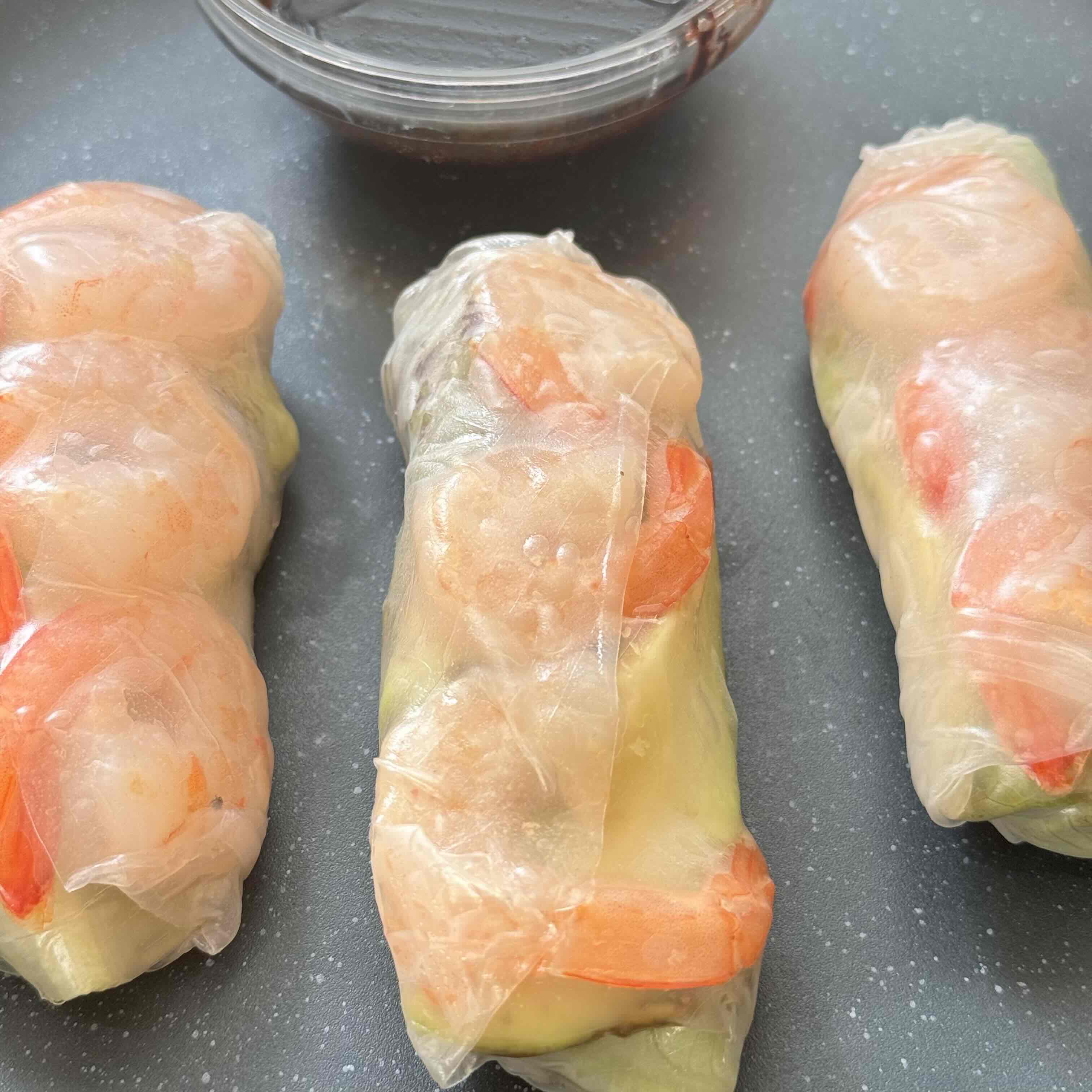 Spring Rolls with Shrimp, Basil, and Creamy Filling Served