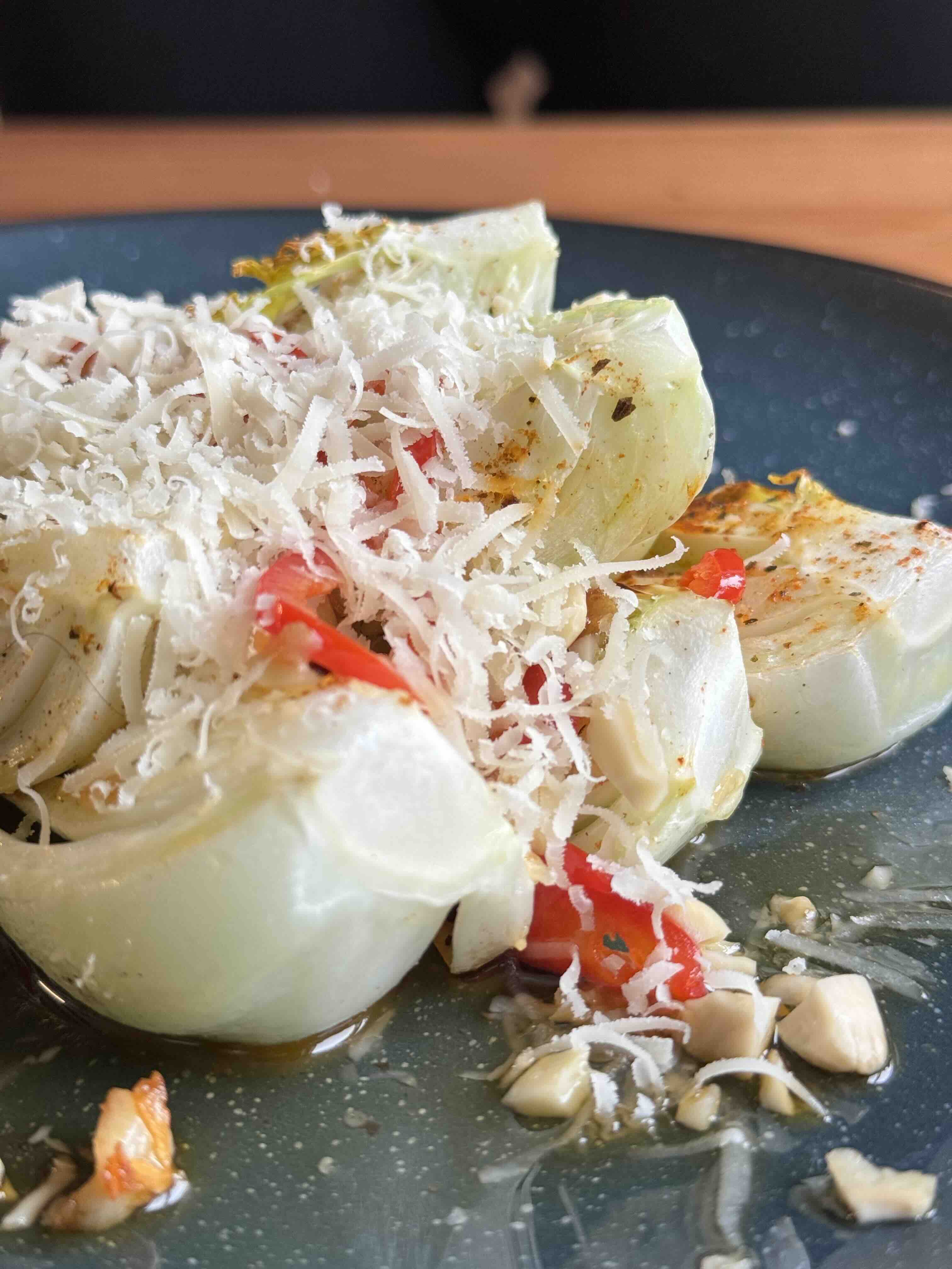 Roasted Pak Choi with Lemon Butter Sauce, Almonds, and Parmesan