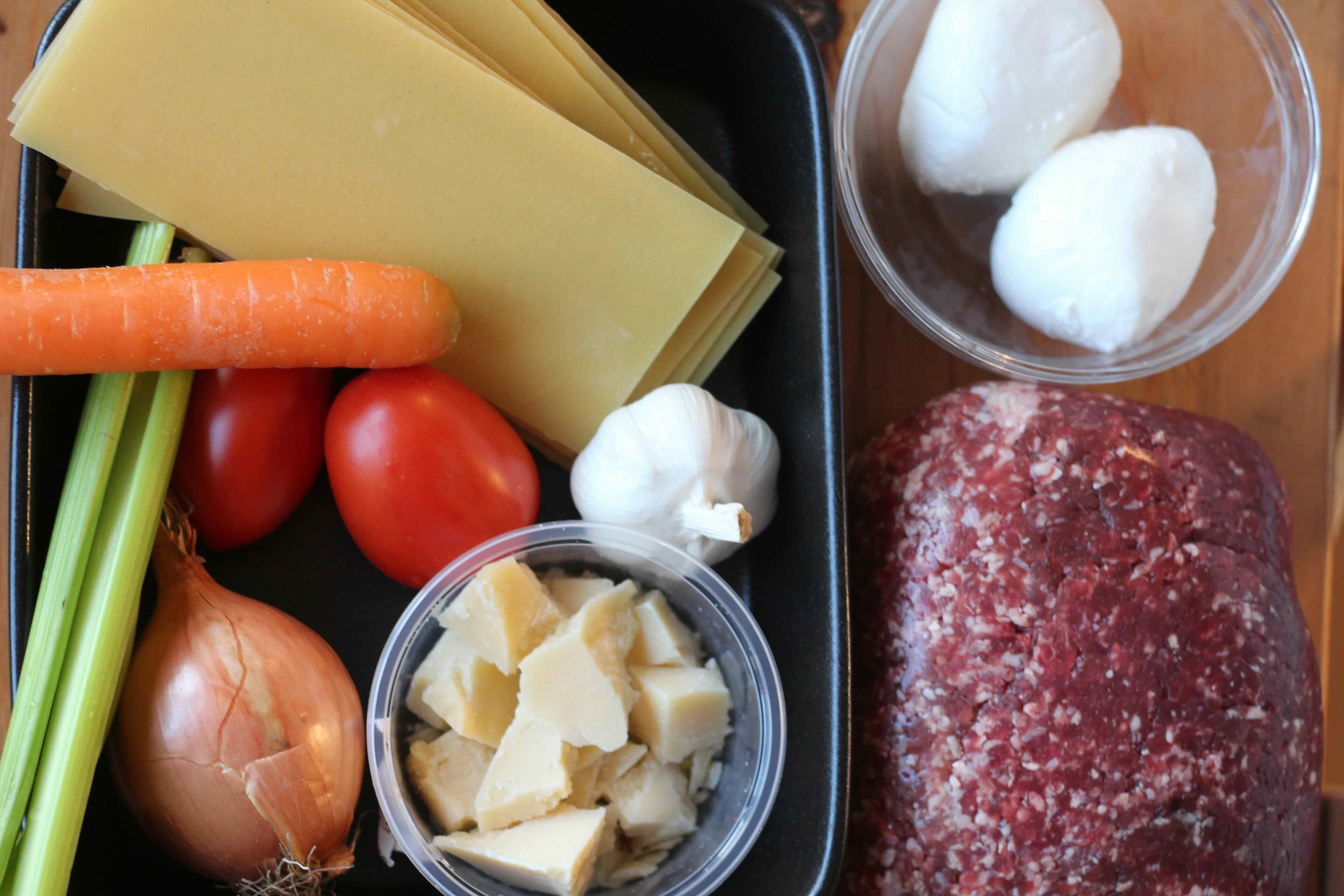 Ingredients for Lasagna with Ground Meat and Creamy Béchamel Sauce