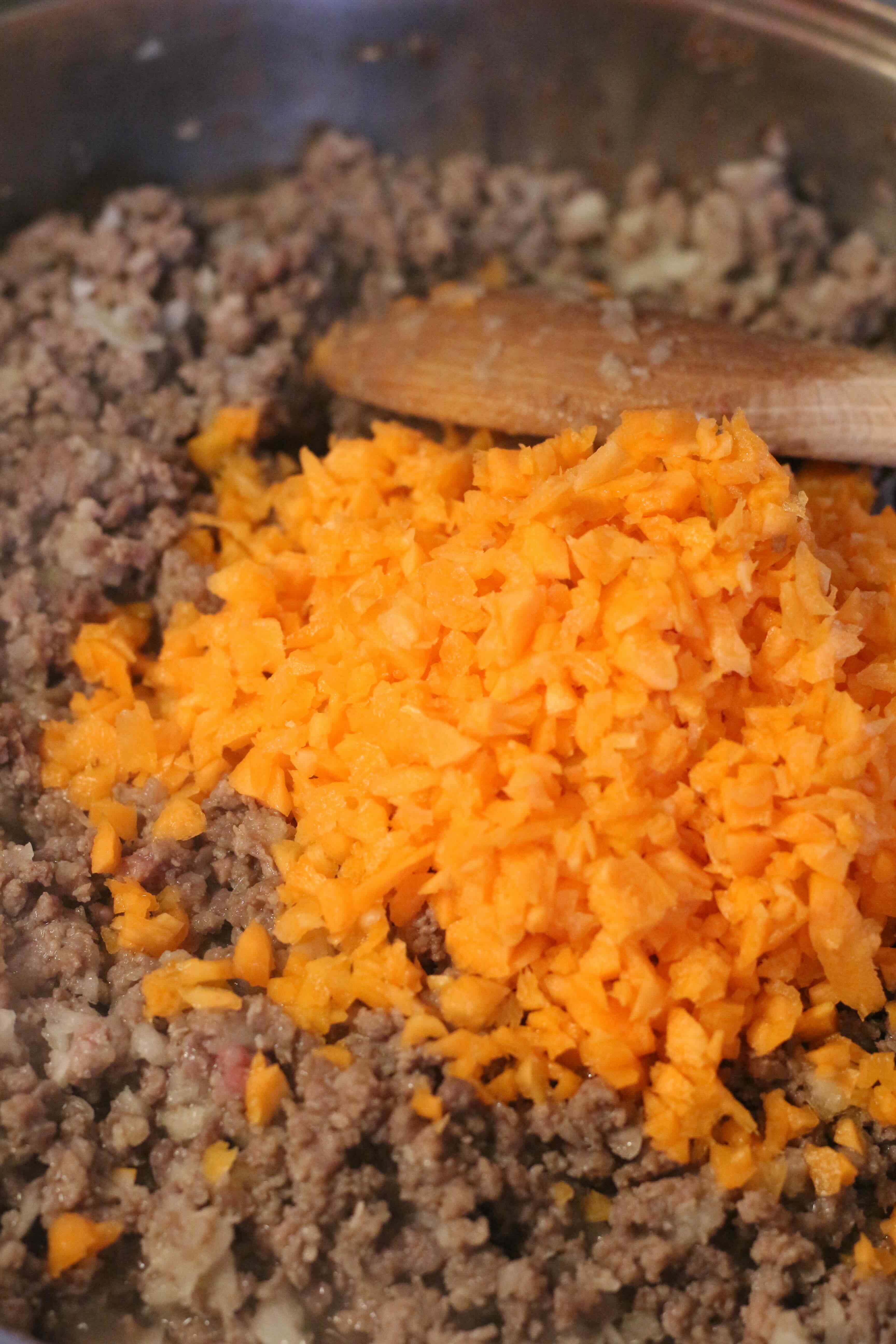 Ground meat, celery, and carrot 