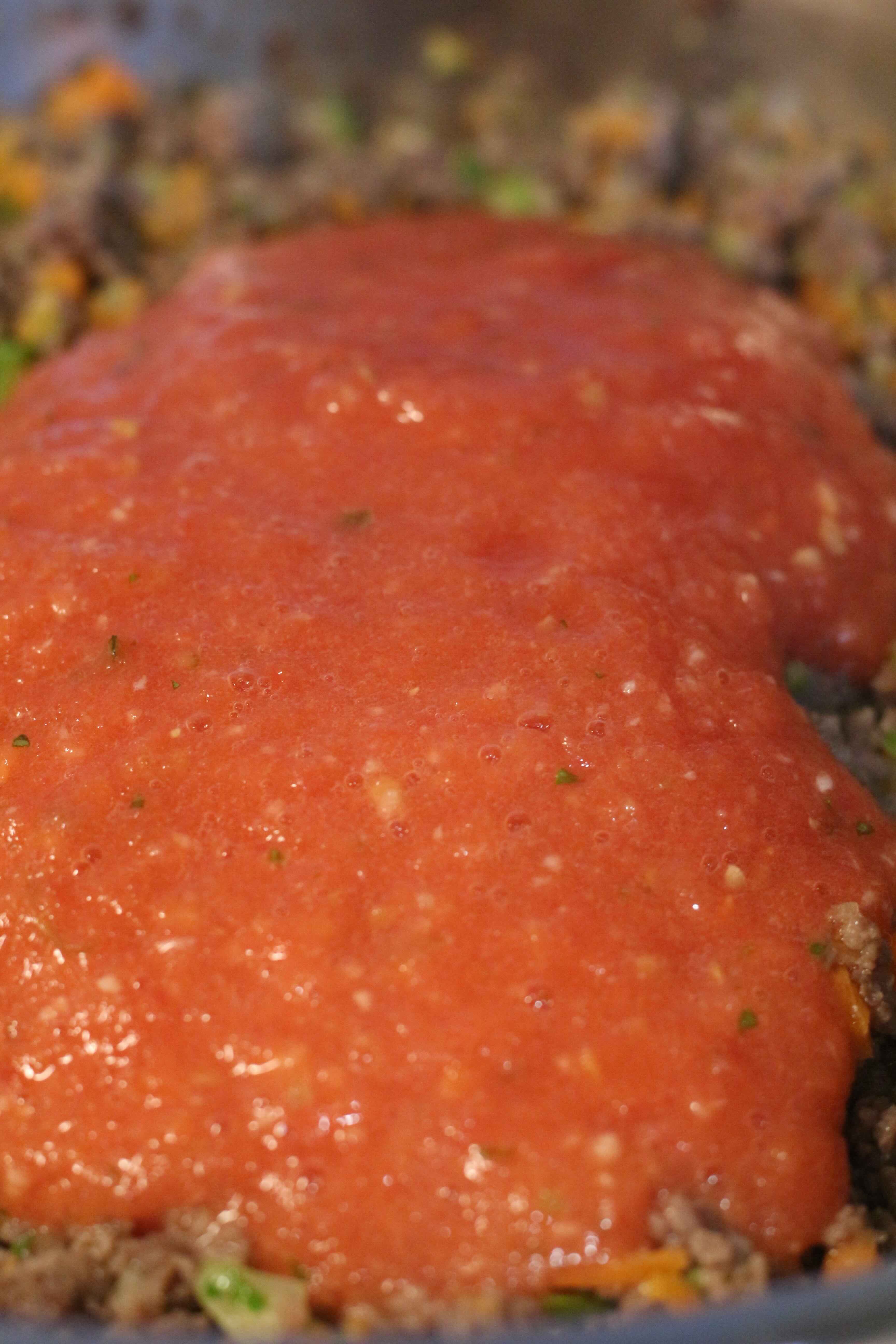 Ground meat, celery, and carrot, and tomatoes 