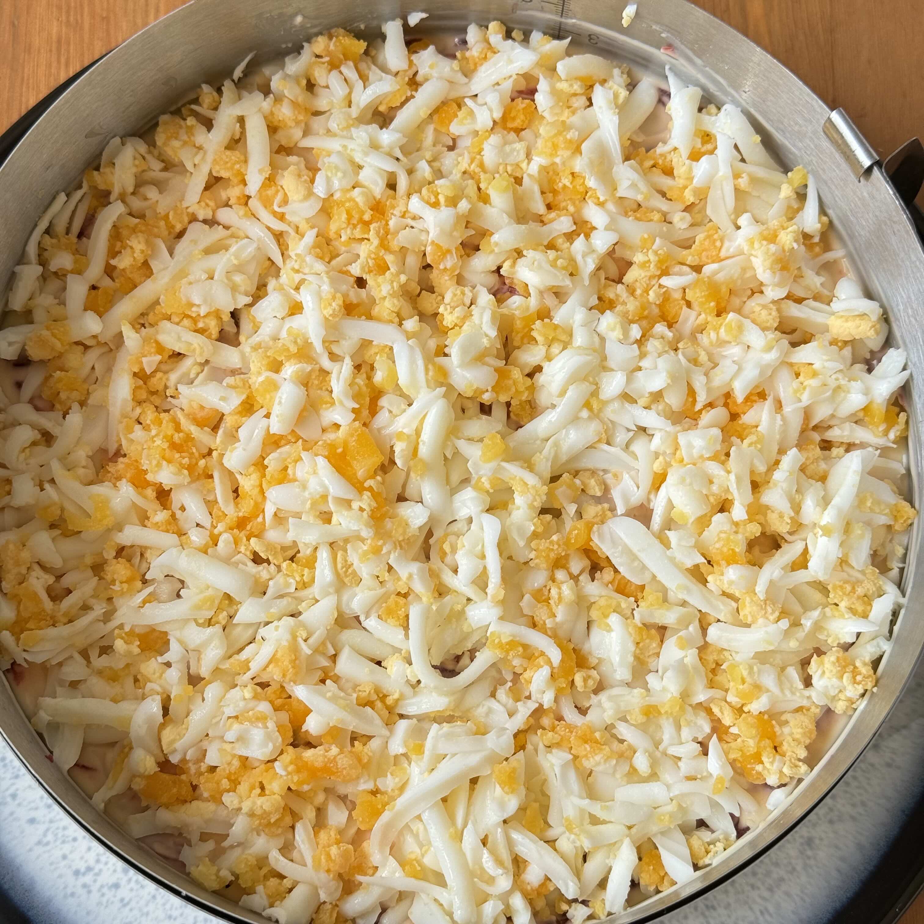 layer of grated hard-boiled eggs