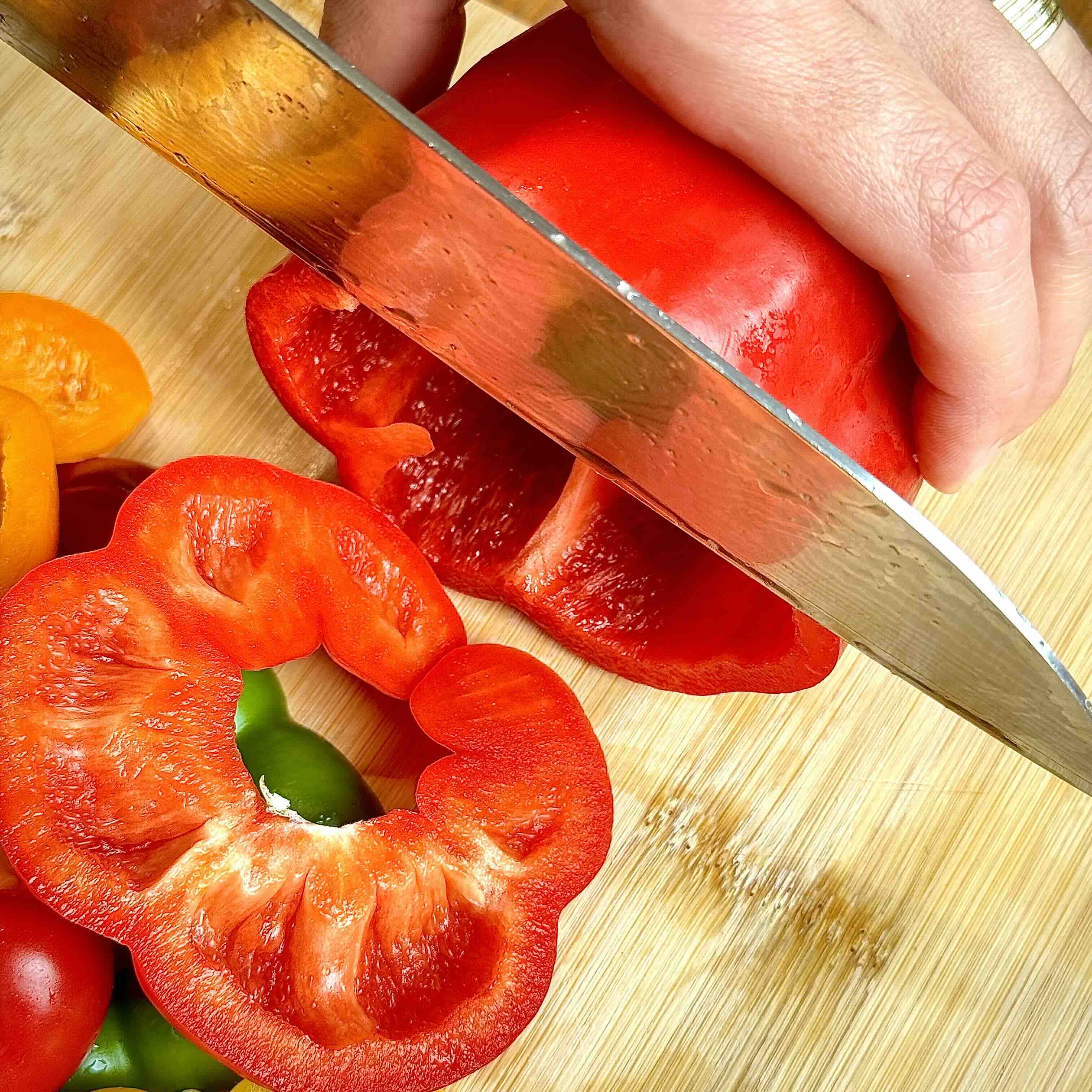 Bell peppers with tops cut off and seeds removed