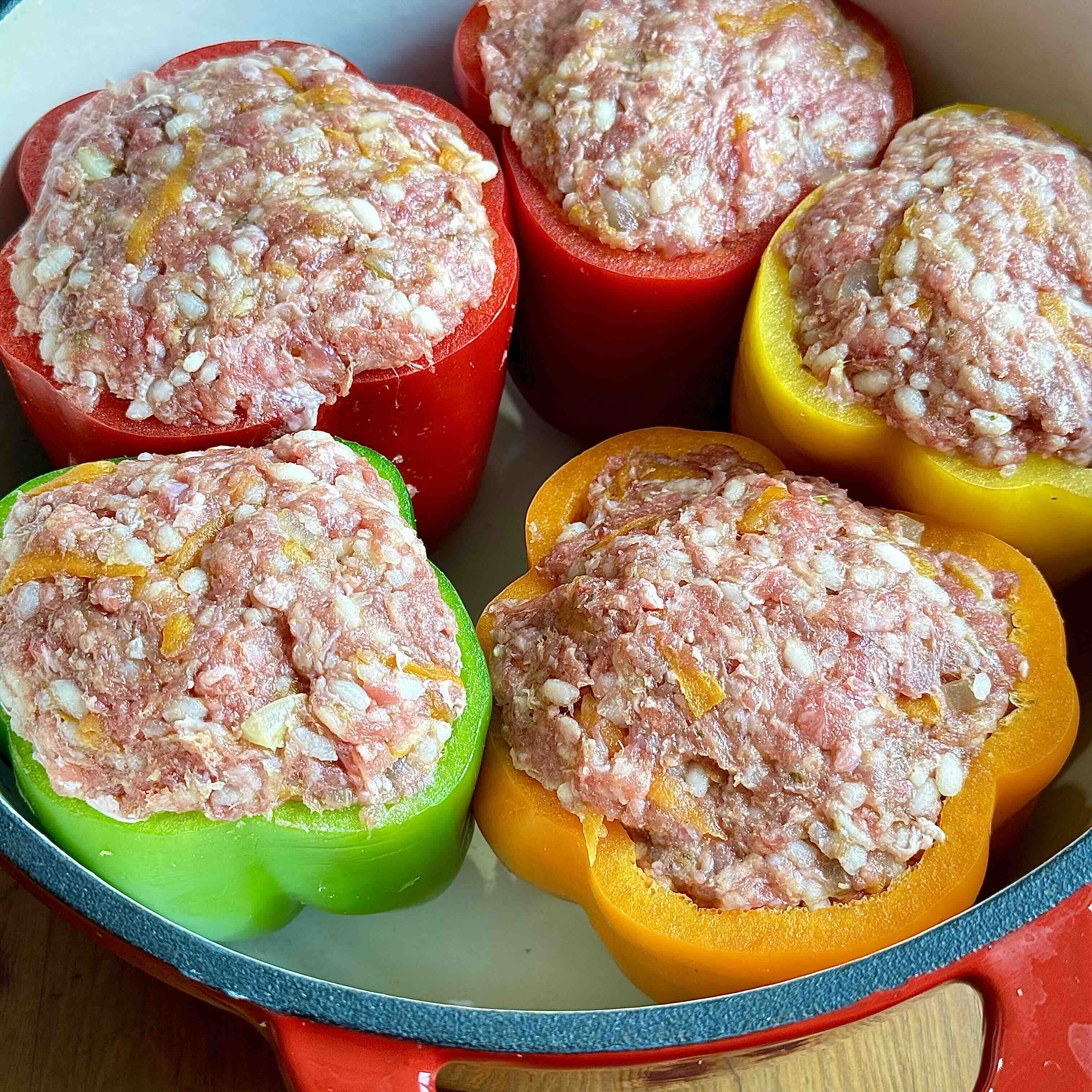 Stuffed bell peppers baking in the oven