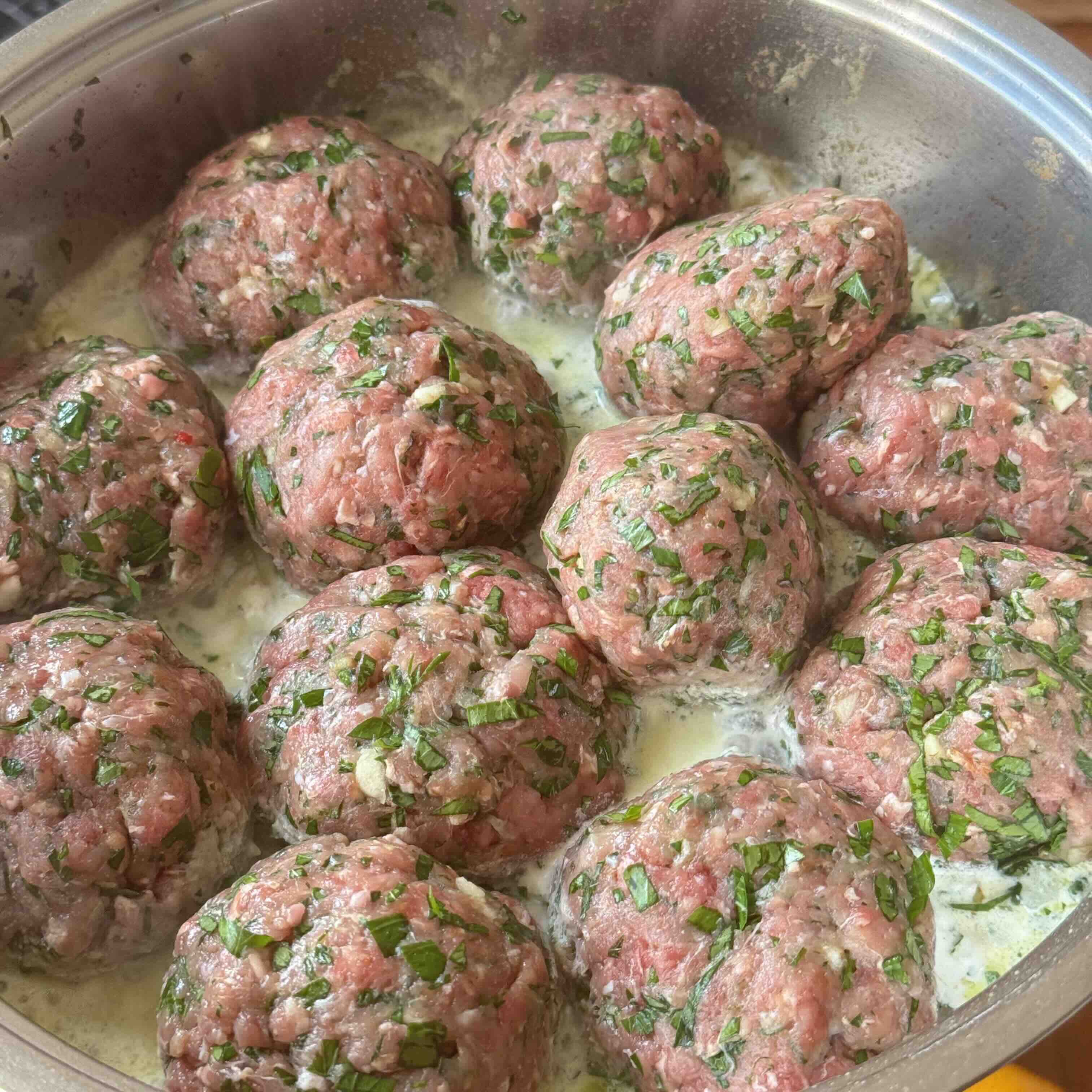 Meatballs with Creamy Sauce on a pan