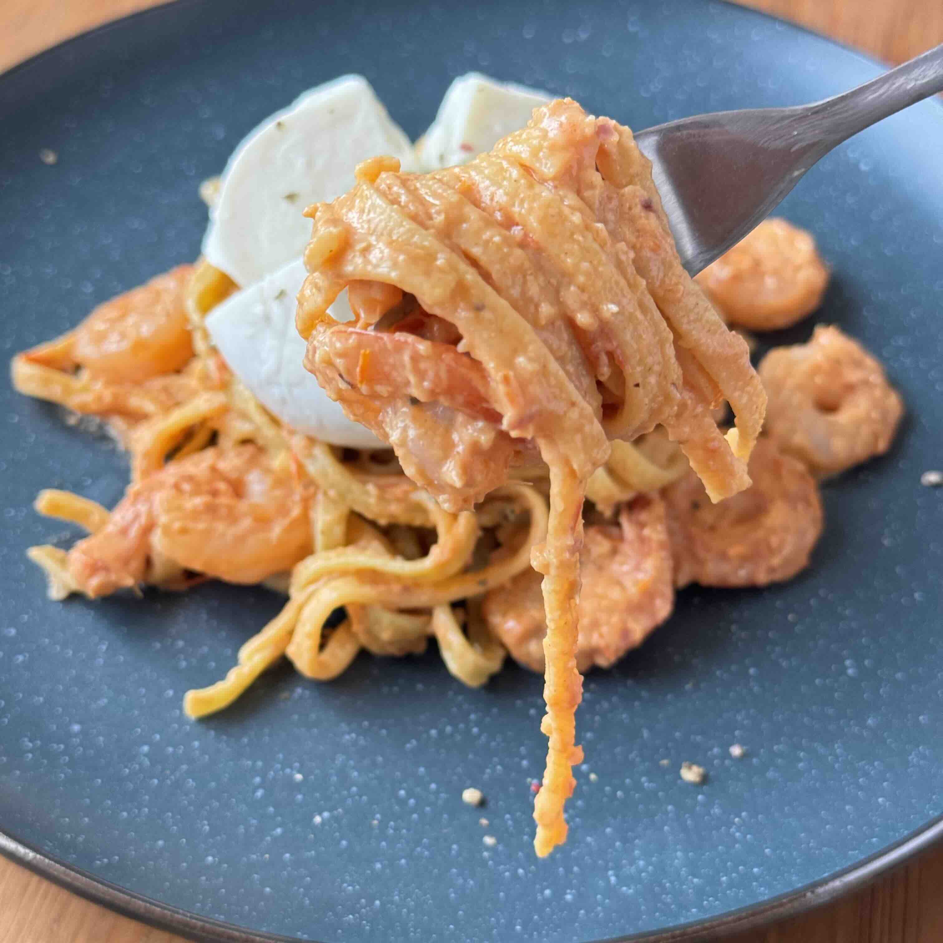 Creamy Shrimp Pasta with Roasted Vegetables & Mozzarella