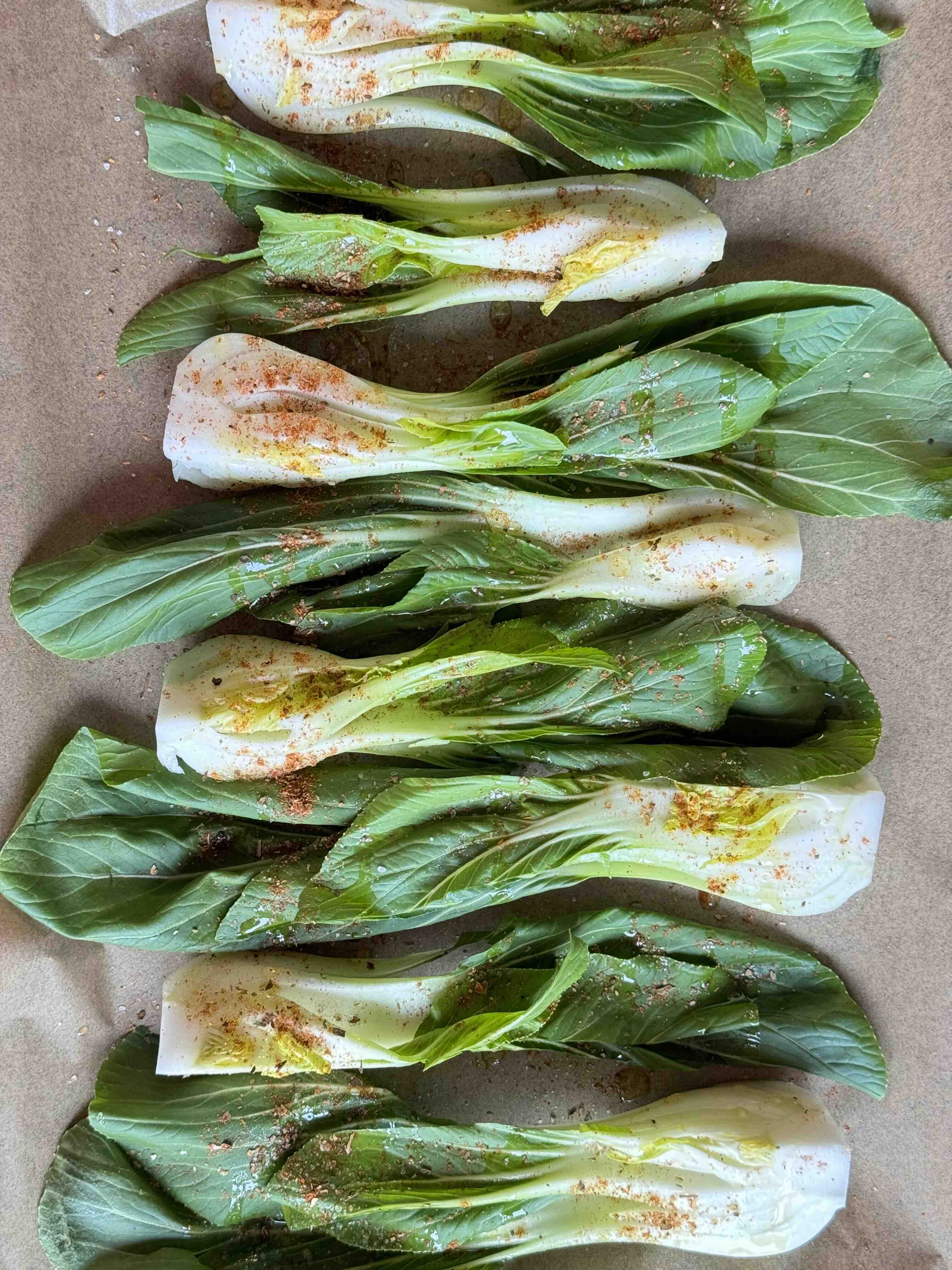 2 pak choi (cut into quarters) olive oil and Salt and pepper