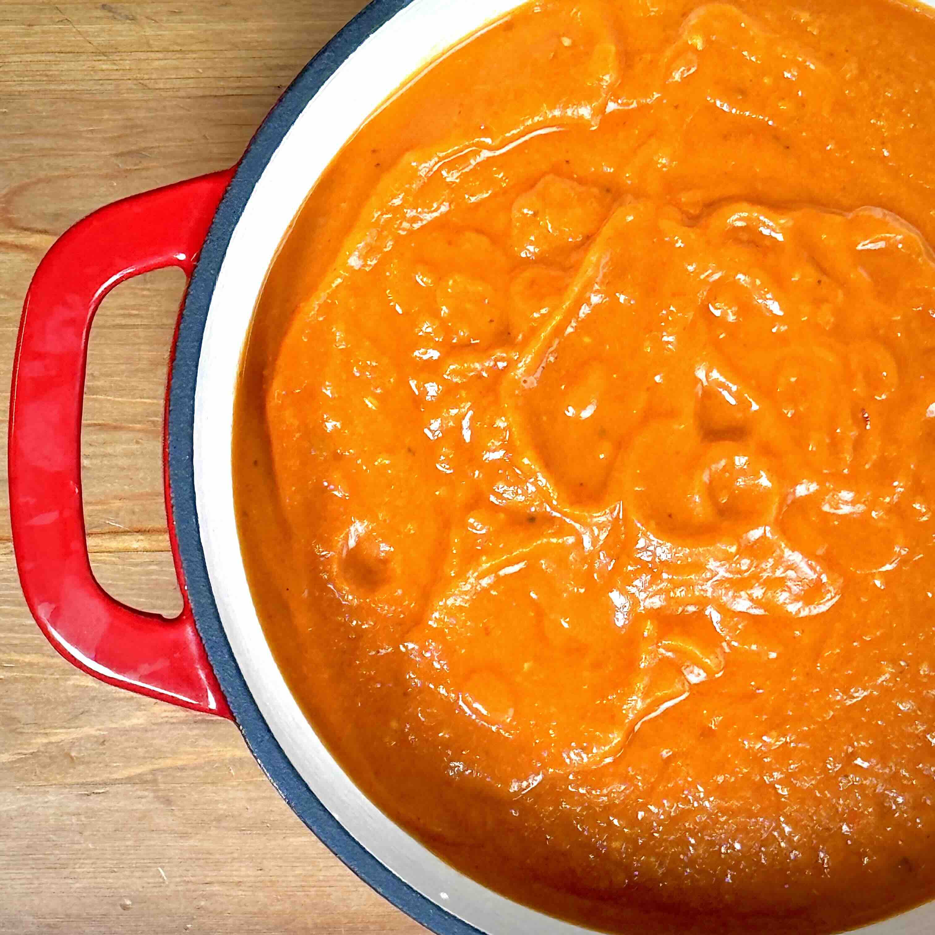 Pumpkin soup with chimichurri and sourdough croutons