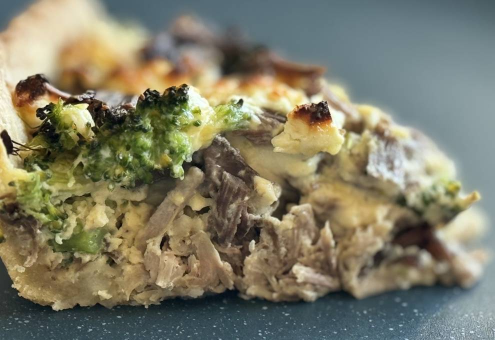 Quiche with Roasted Goose, Broccoli, and Feta