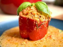 Stuffed Bell Peppers with Meat and Rice in Creamy Tomato Sauce