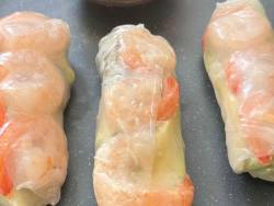 Spring Rolls with Shrimp, Basil, and Creamy Filling Served