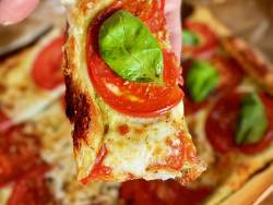 Caprese-Style Puff Pastry Pizza with Pesto, Tomato, and Mozzarella